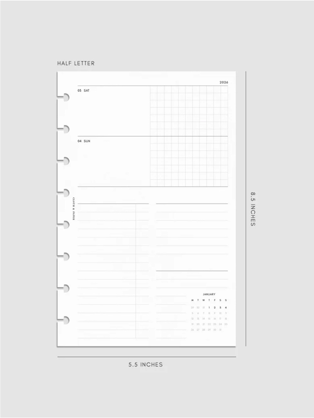 Dated Half-Letter Planner Refill - White Daily Pages